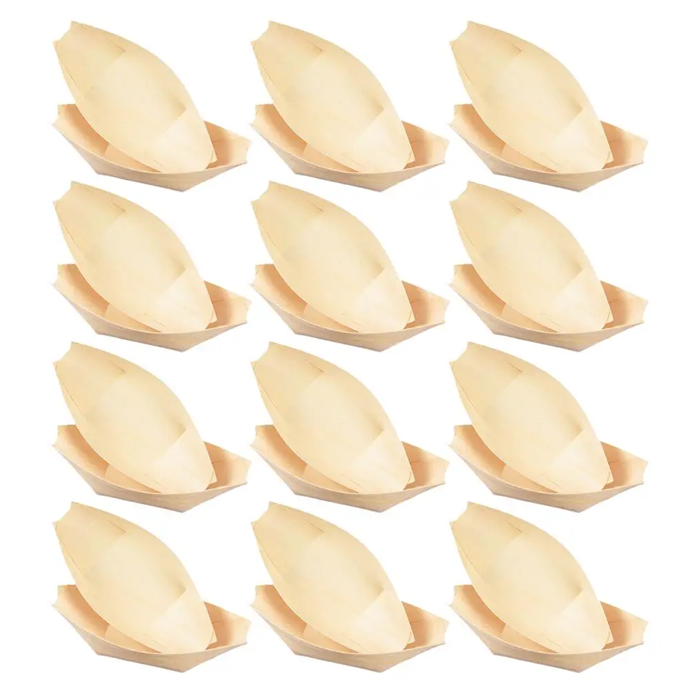 

150 Pcs Disposable Sushi Wood Boat Japanese Style Snack Containers Food Trays Kids Party Picnic BBQ Family Camping