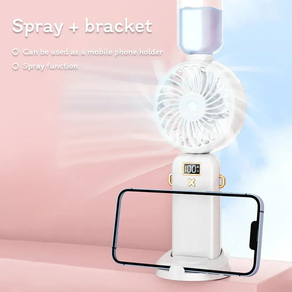 5000mAh Portable Mini USB Rechargeable Fan  Spray Fan 2 In 1 Humidifier Hydrator Electric Fan With LCD Display
