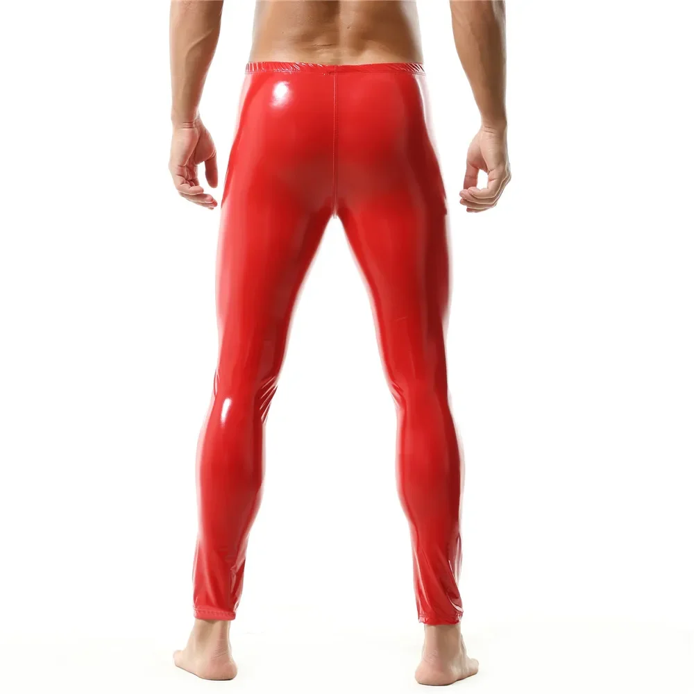 Black/Red Men\'s Leggings Patent Leather Tight Pants Slim PVC Skinny Long Trousers Nightclub Dance Stage Male Party Clubwear