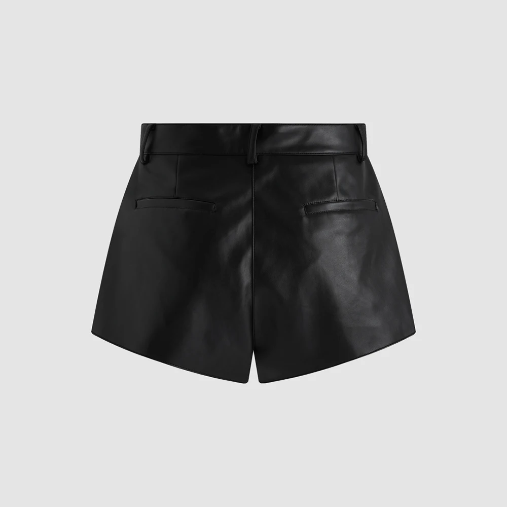 Women High Waist Faux Leather Shorts Solid A Line Wide Leg Short Pants Ladies Fashion Streetwear Party Club Casual Bottoms