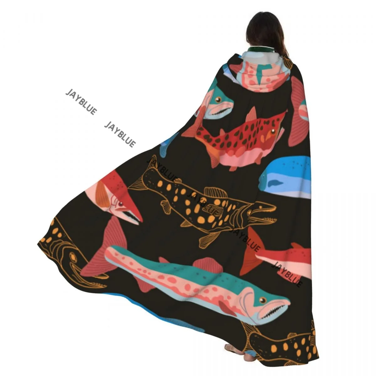 

Универсальный двусторонний плащ-накидка с капюшоном для взрослых в стиле вампира/рыбы-лосося для ведьминских вечеринок