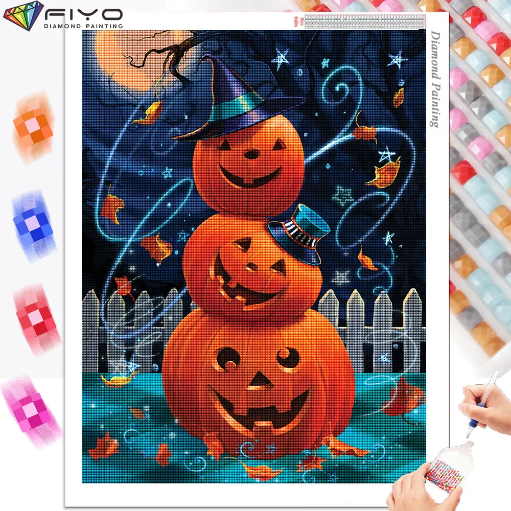 5D DIY Diamond Painting Halloween Pumpkin Full Diamond Mosaic Art Embroidery Kit Rhinestone Picture Cross Stitch Home Decoration