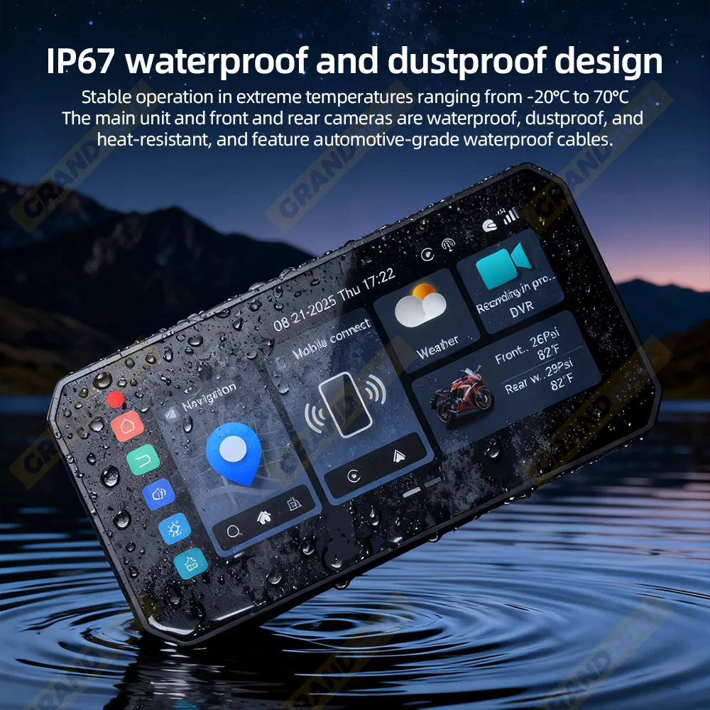 6.3 بوصة أندرويد 12 المحمولة دراجة نارية DVR IPS عرض نظام تحديد المواقع اللاسلكية CarPlay أندرويد السيارات الجبهة الخلفية كام TPMS IP67 دعم جوجل #5