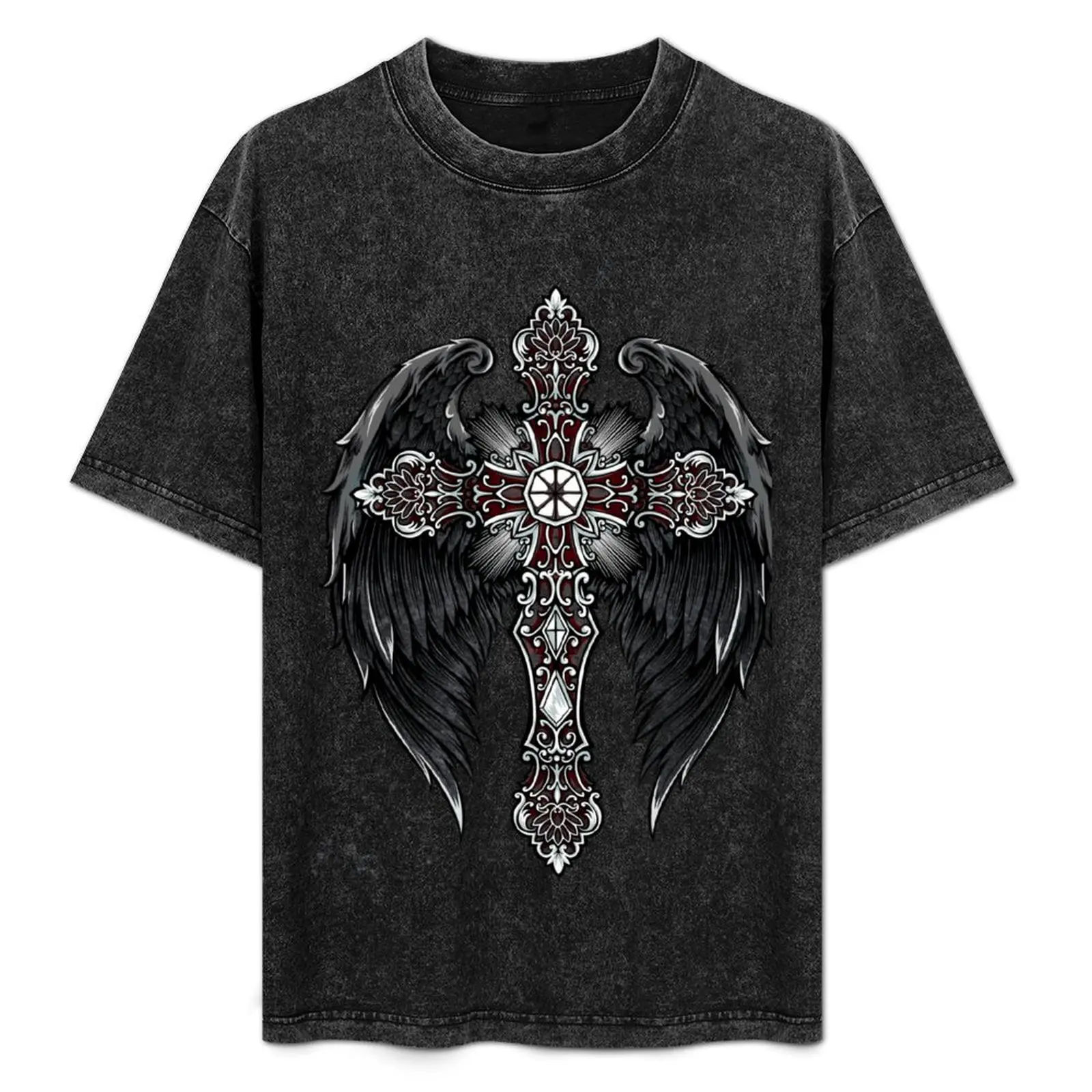 Cross With Black Wings T-Shirt Halloween Casual T-Shirt