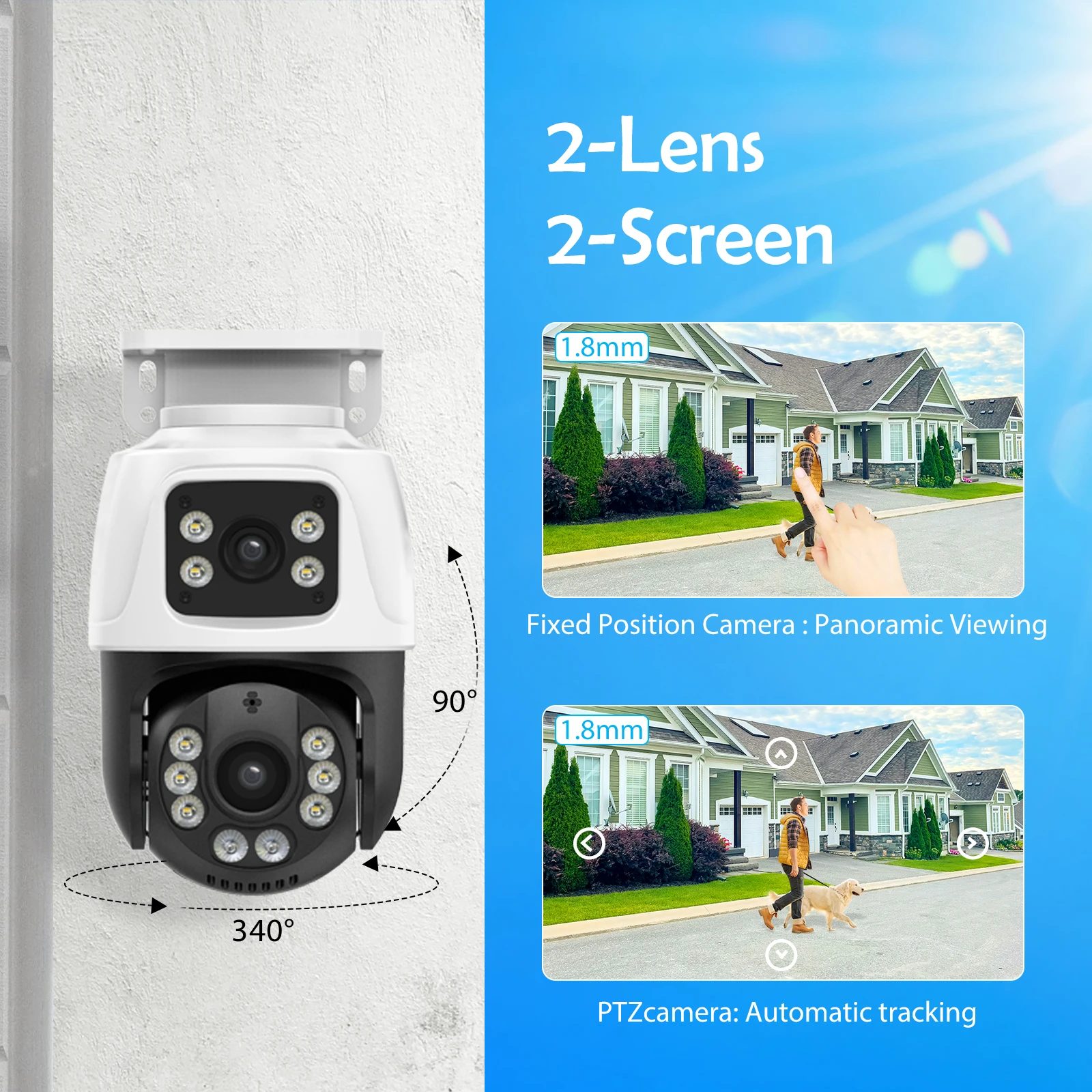 Gadinan 4/8CH POE NVR Kit Outdoor Waterproof Dual Lens PTZ IP Camera 6MP H.265 CCTV Home Security System Set Video Surveillance