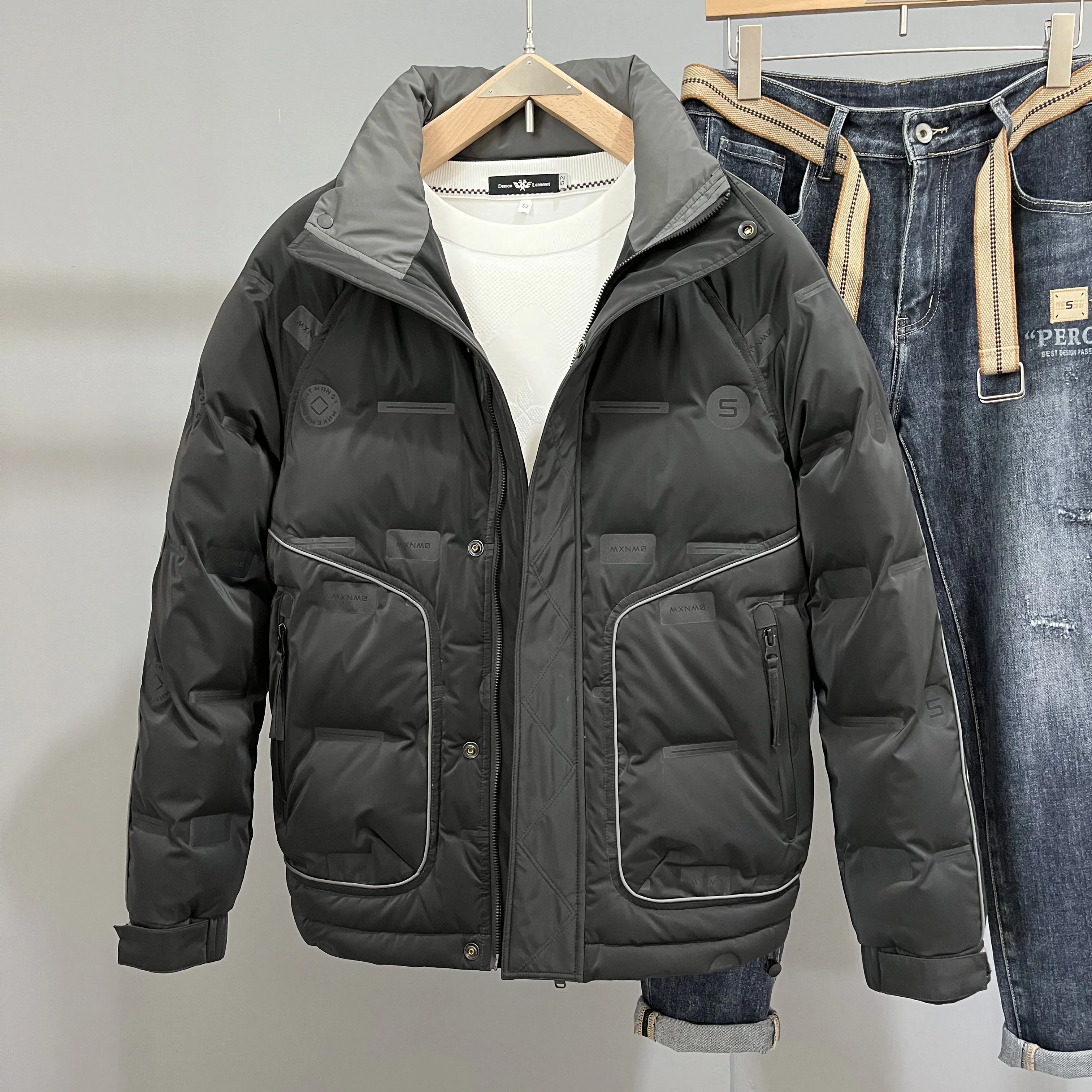 Chaquetas informales de plumón de pato para hombre, abrigos gruesos sólidos a prueba de viento, Tops sueltos, prendas de vestir, Parkas, otoño e