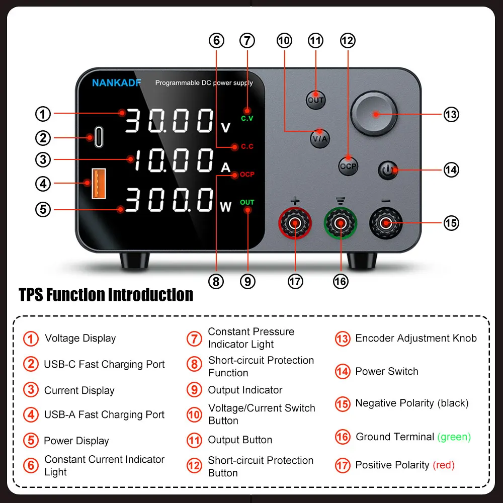 NANKADF DC laboratory power supply 30V 10A bench power supply encoder regulates voltage and current Dual input voltage 220V/110V