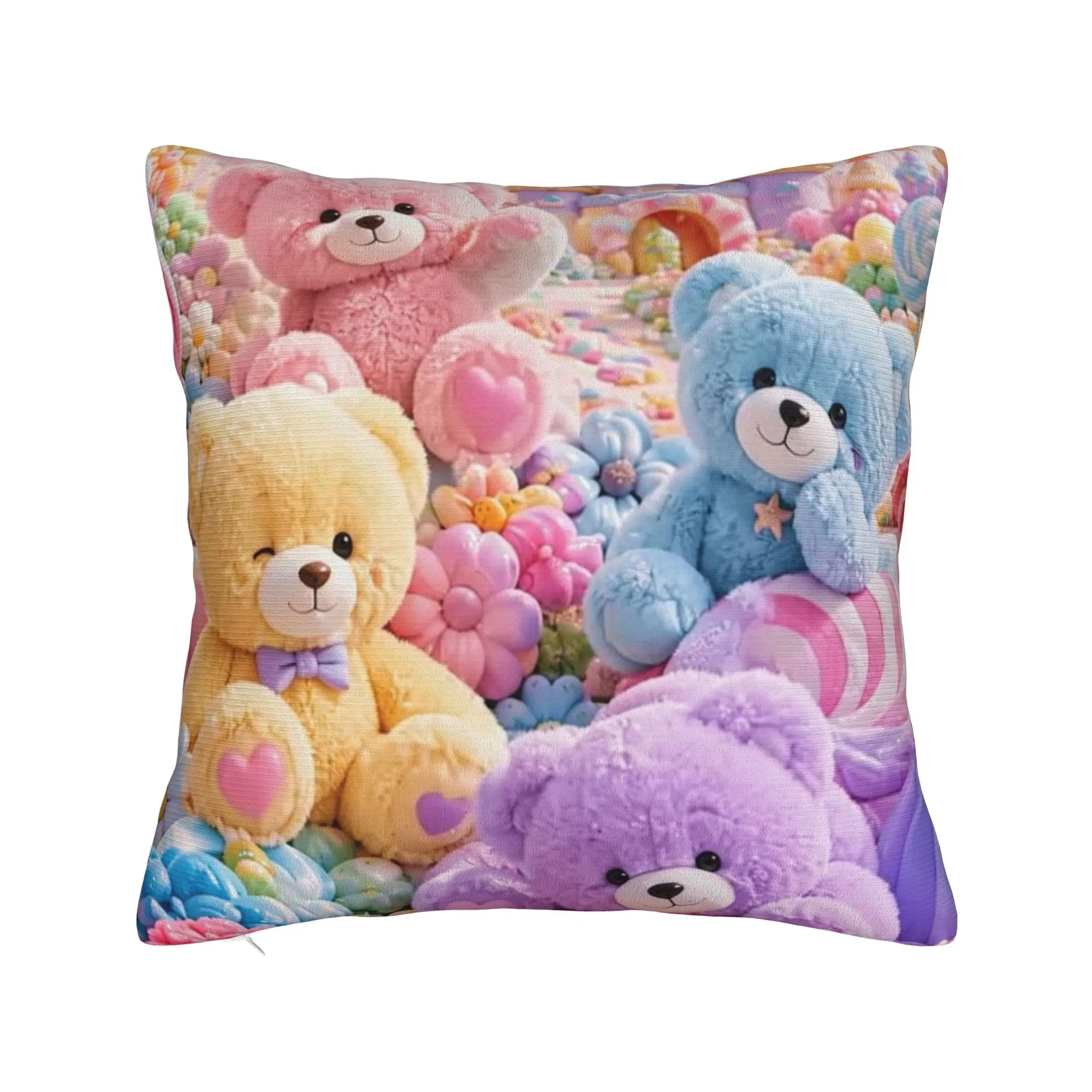 3D Teddys Bear Sweet Cartoon Lovely Square Pillowcases Polyester Home  Cushion Cover Funny Decorative Pillow Cover 45*45