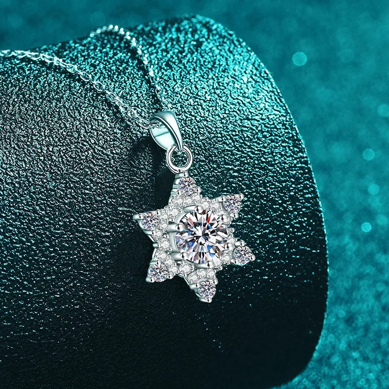 

Платиновый кулон с шестиконечной звездой Pt950, 1 карат, муассанит, снежинка, ожерелье с бриллиантами, женские свадебные украшения, подарки