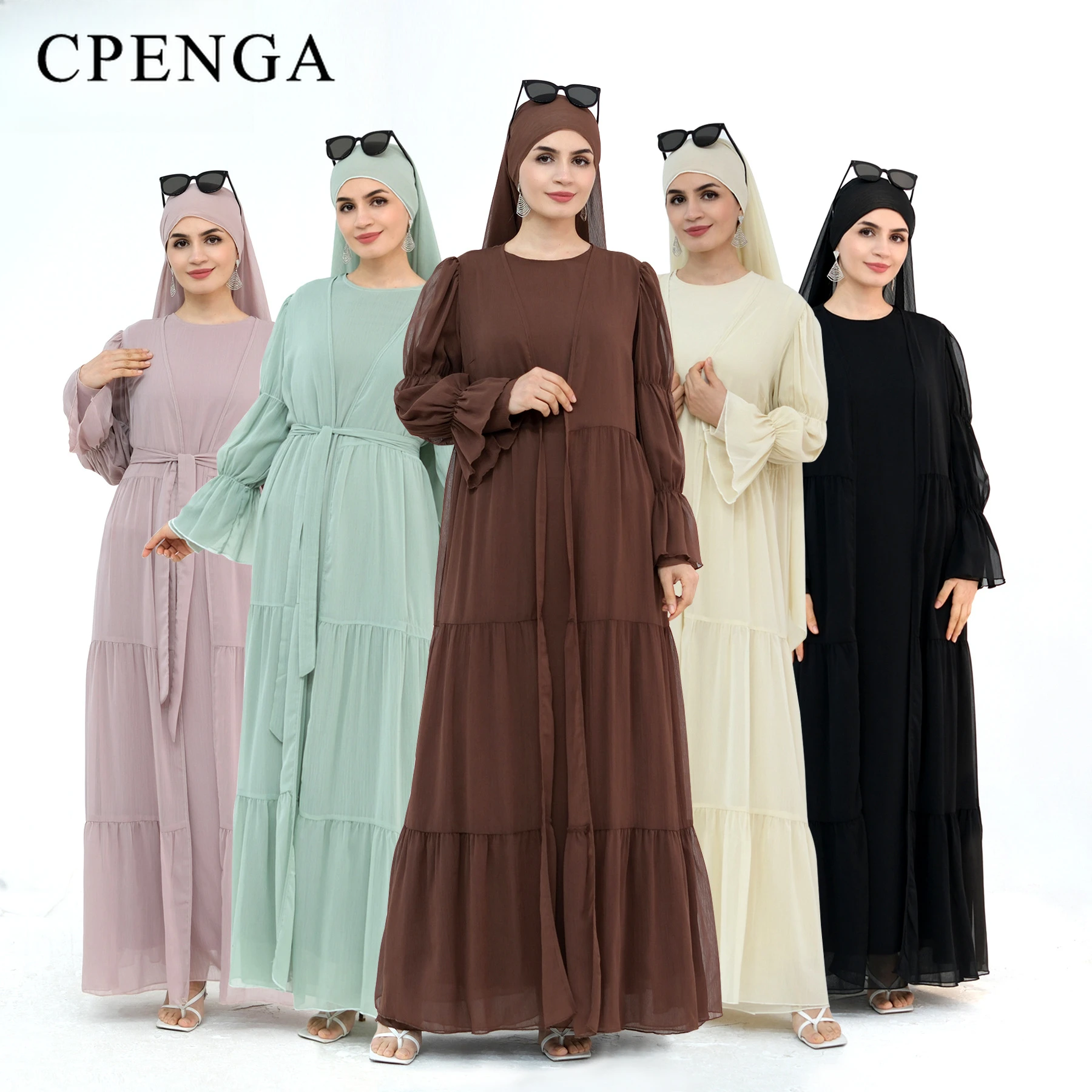 

2025 Muslim Set for Women Ramadan Arabic Muslim Modest Dress Elegant Dubai Hijab Abaya Islamic Party Outfits Fashion Turkey Robe