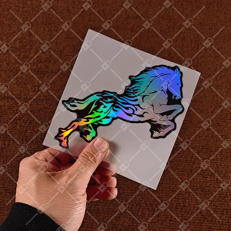 Dynamic Leaping Fire Tail Horse Iridescent Transfer Sticker, Personalized Off-Road Vehicle Exterior Accessory Decal