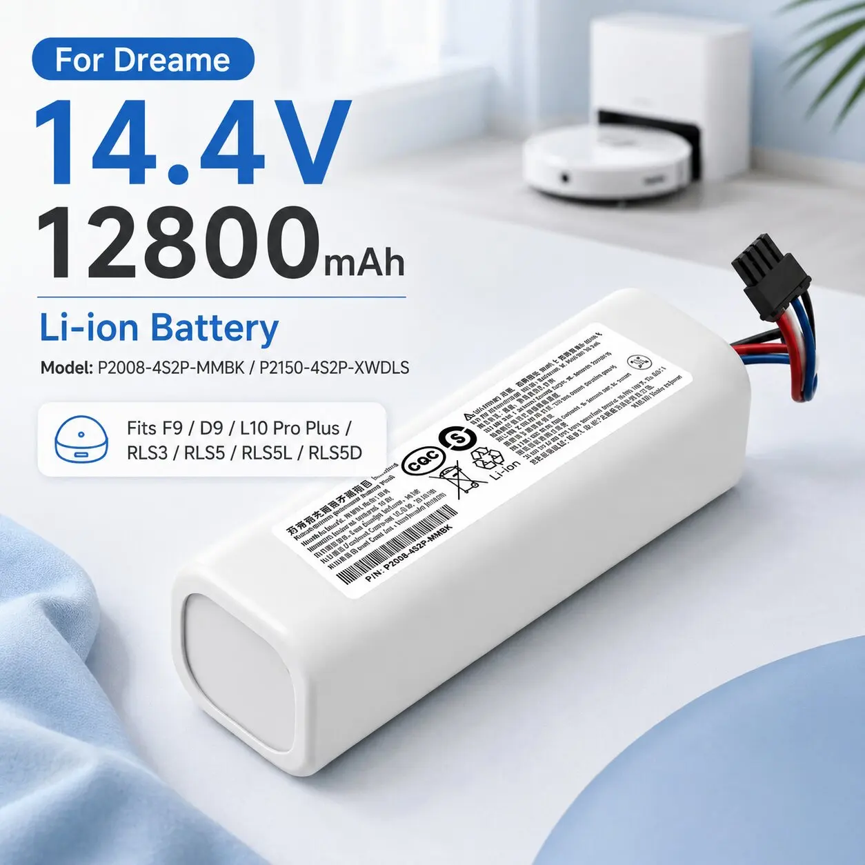 EU-Lager Lithium-Ionen-Akku 14,4V 12800mAh Ersatz für Dreame D9 Pro D9 MAX D10s L10s Ultra Saugroboter Zubehör Inländischer Versand