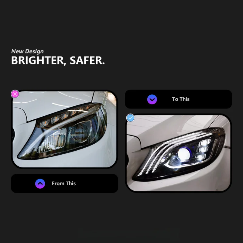 Suitable For Special 15-21 Mercedes-Benz C-Class W205 Headlight Assembly Modified Three Stripes Maybach Style LED Lens Daytime R