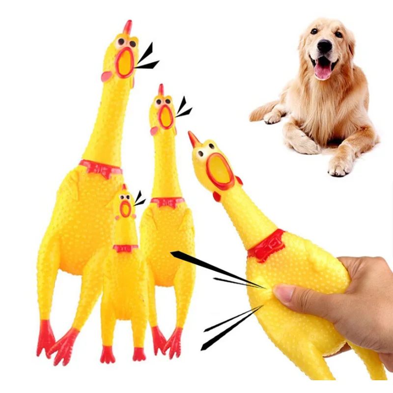 New Pets Dog Squeak Toys Screaming Chicken Squeeze Sound Dog Chew Toy Durable Funny Yellow Rubber Vent Chicken