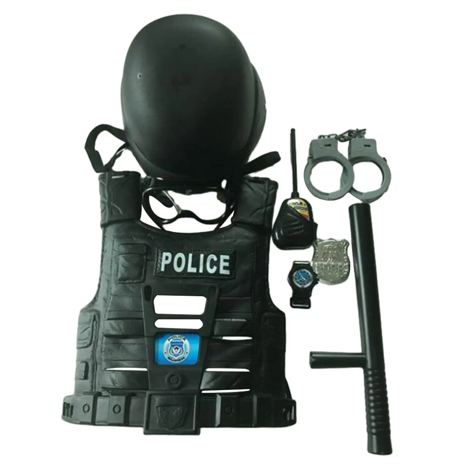 Police Role Play Costume Set for Children 9pcs Hat Vest Badge Pretend Play Accessory for Birthday Party Cosplay Gift