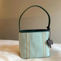 Large Capacity Green Tote Bag Square Shape Contrasting Colors Fashion Shoulder Bag Dacron Bucket Bag