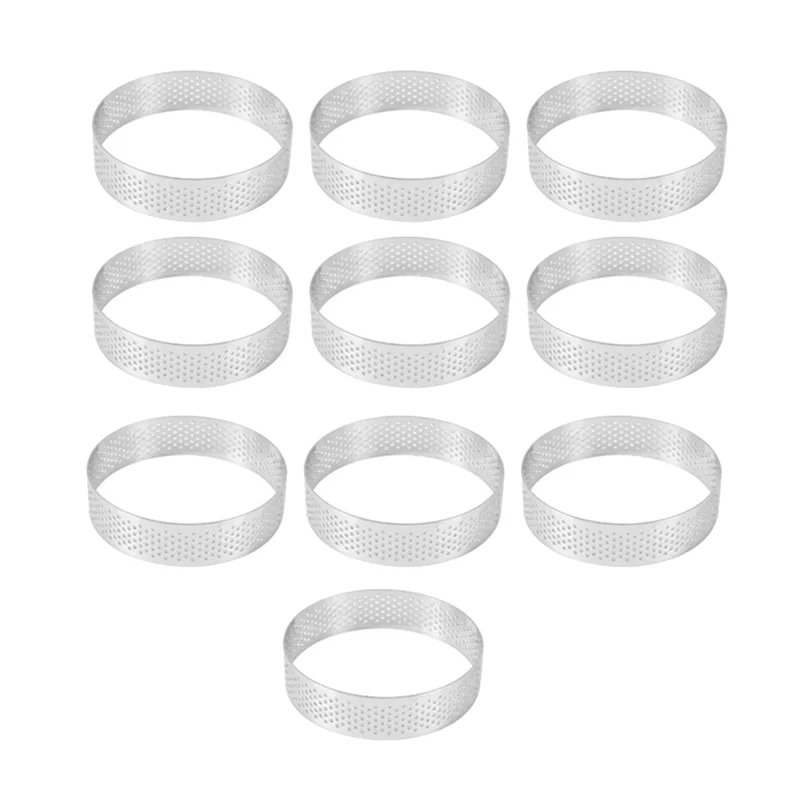 

10Pack 8Cm Stainless Steel Tart Rings Circular Tart Rings Perforation Cake Ring Mold Mousse Mold Kitchen Baking Mould-AT64