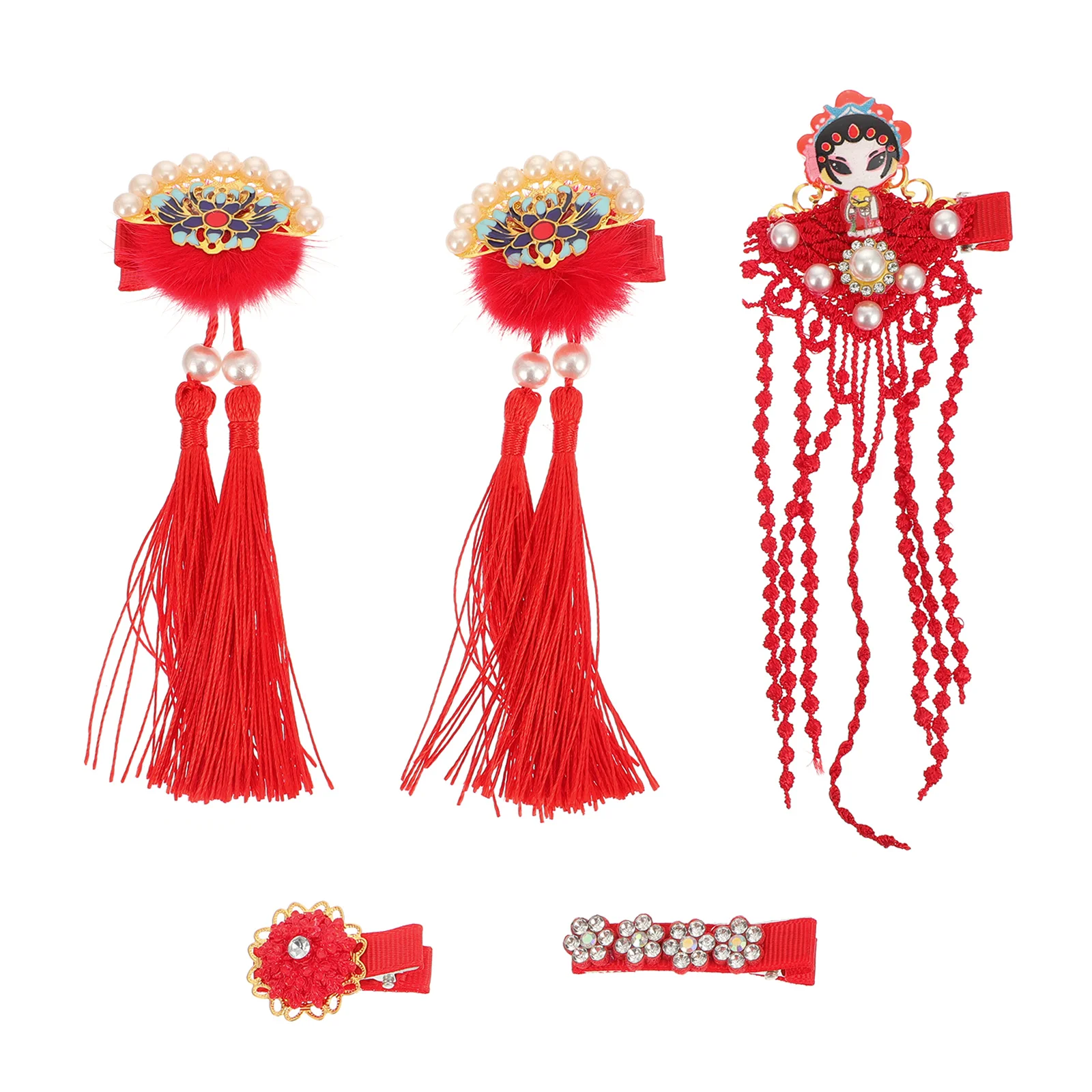 

5Pcs New Year Hair Accessories Set Cute Tassel Hair Clips for Spring Festival Costume Party Daily Use