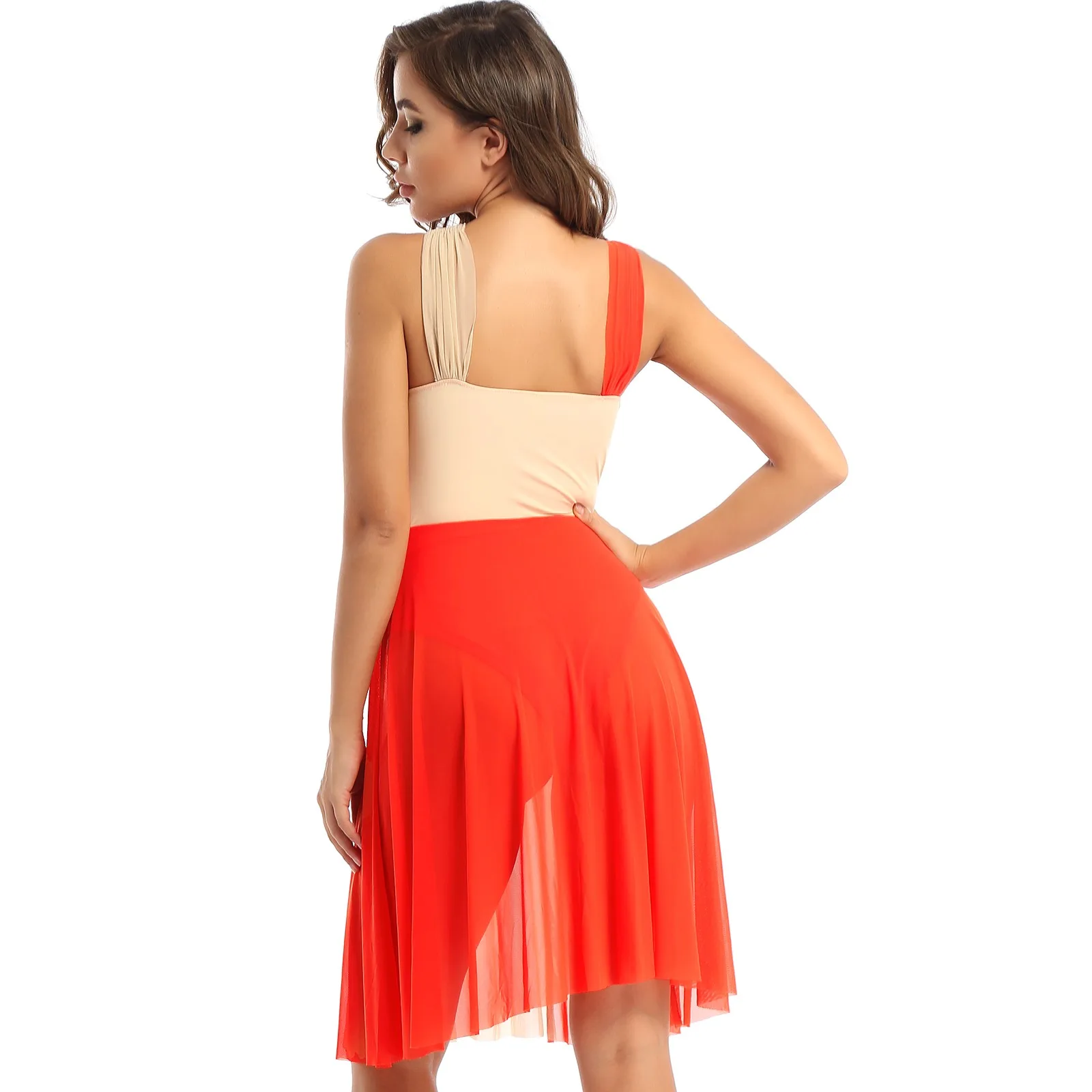 体操レオタード女性バレエダンスウェアフィギュアスケートドレスノースリーブカラーブロック現代叙情的パフォーマンス衣装