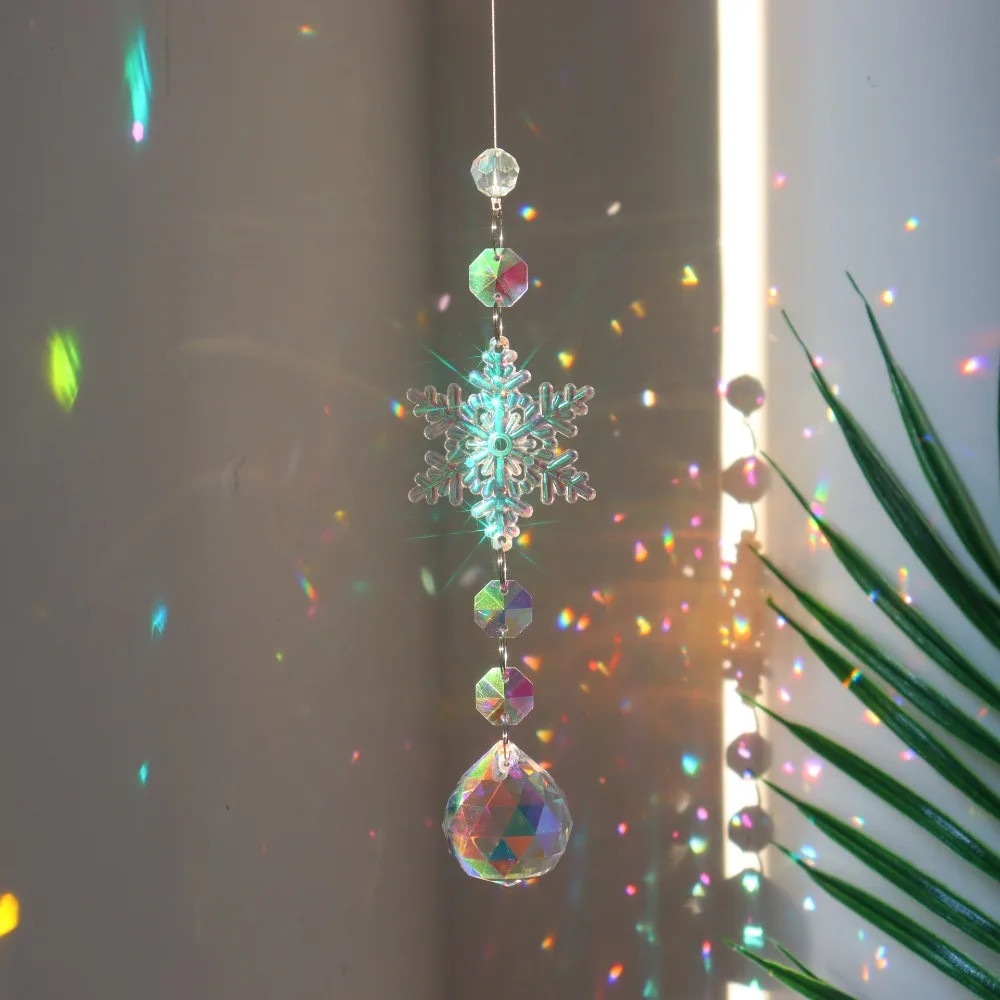 Cute Christmas Snowflake Crystal AB Color Gift Sun Catcher DIY Multicolored Suncatcher Pendant Home - view 5