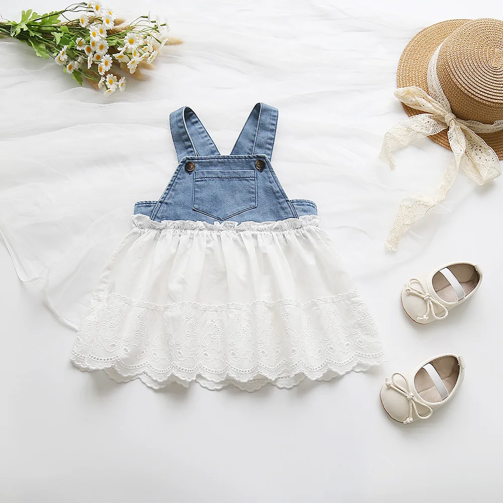 MILANCEL Baby Clothes Toddler Girl Dresses Lace And Denim Patchwork Infant Dress