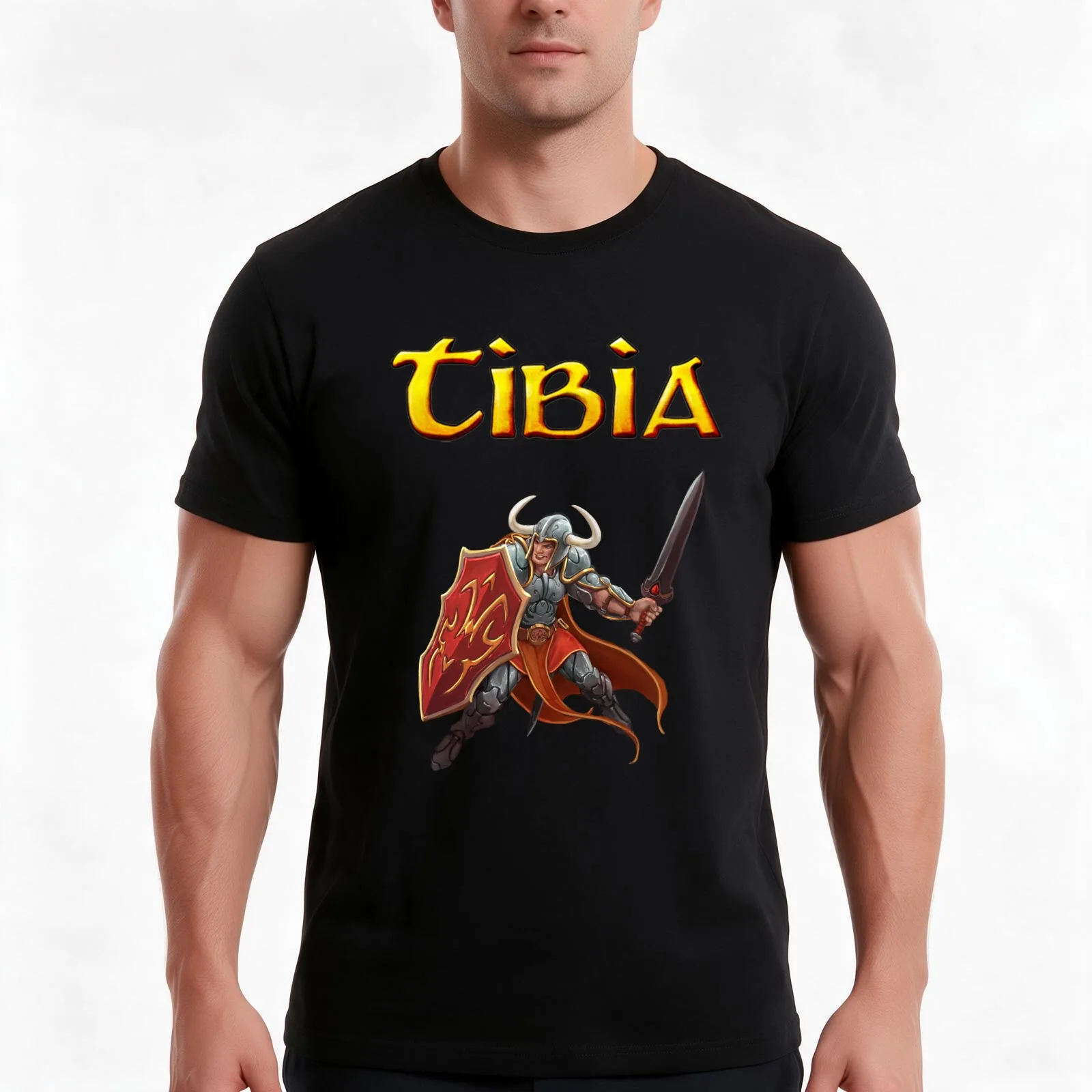 Tibia MMORPG Knight T-Shirt, Classic Crew Neck Shirt, Breathable Cotton Everyday Tee