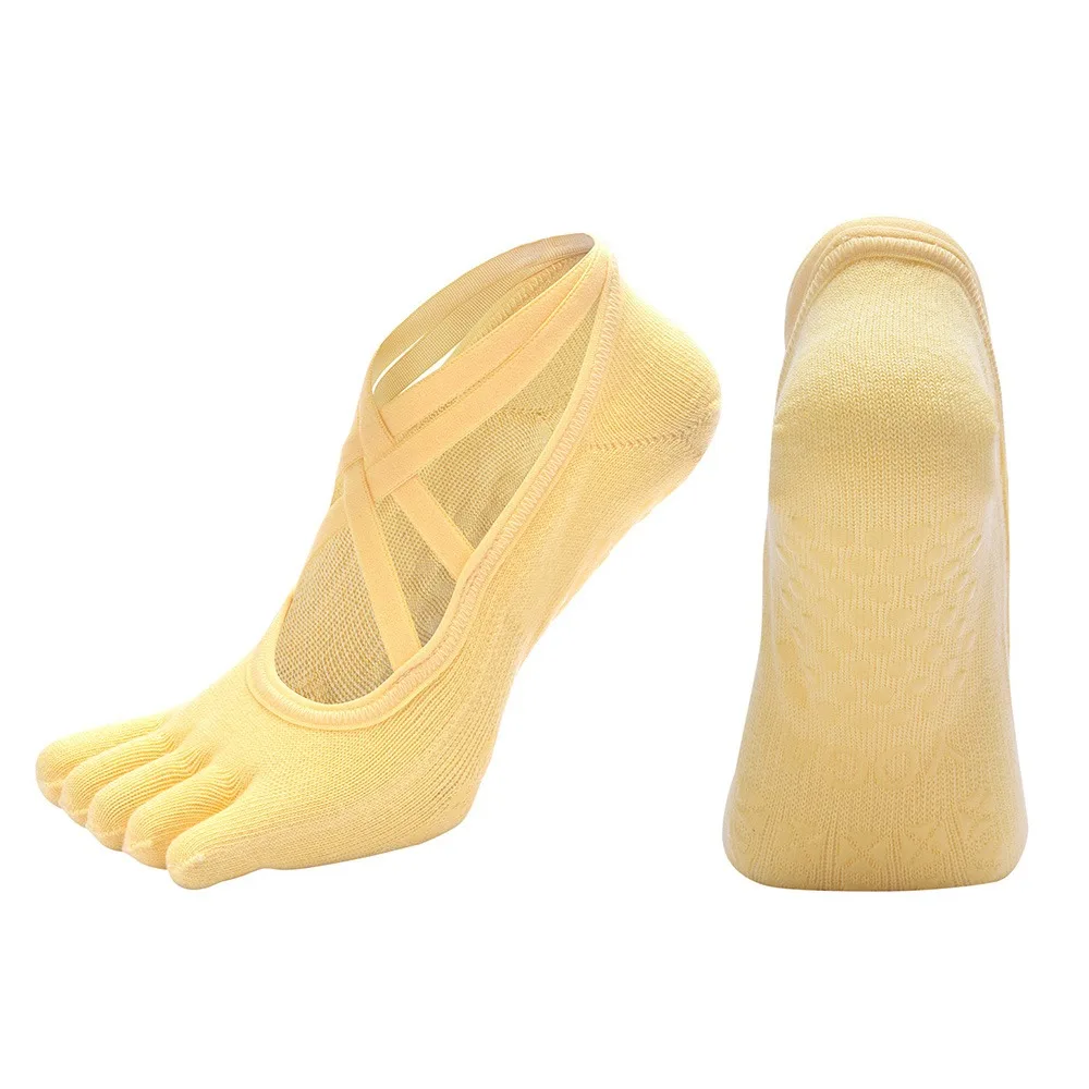 

Многоцветные противоскользящие носки для пилатеса с силиконовыми вставками, ремешками и бандажами, нескользящие носки для йоги с раздельными пальцами, нескользящая подошва