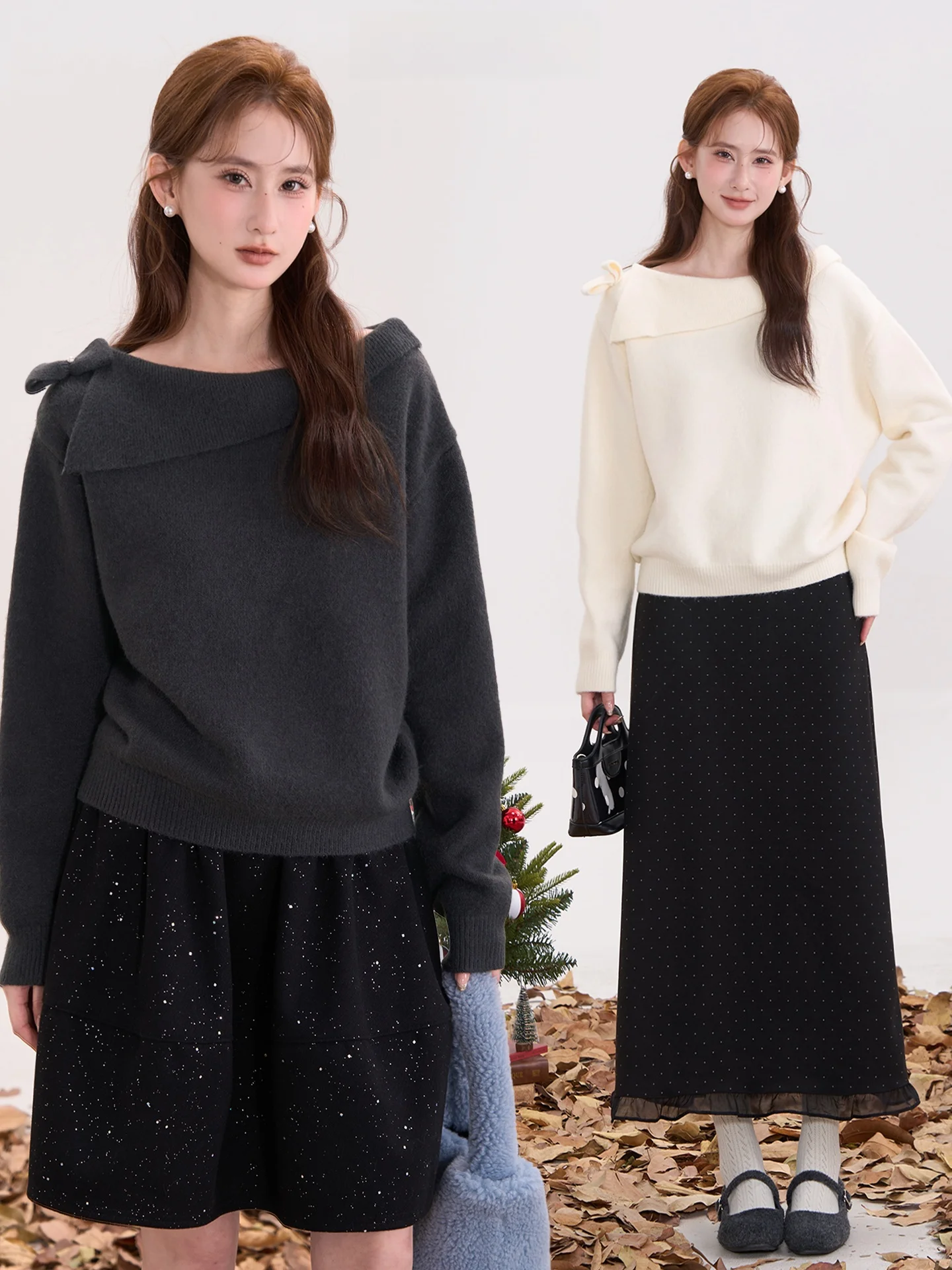 

Ele Knot oulder Knitted Sweater Women's Autumn Winter Loose Fit Soft Polyester Nylon Blend Long Sve Top