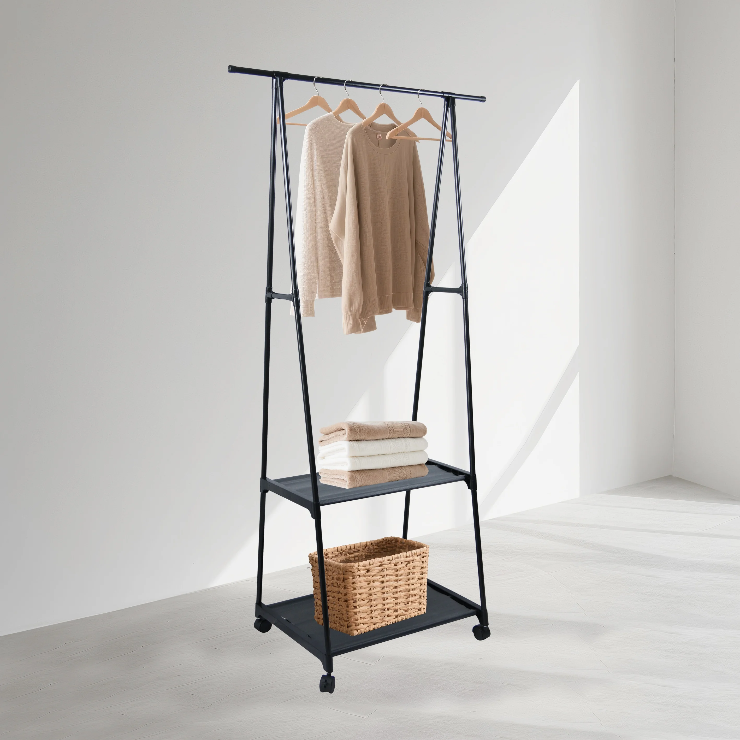 

Customizable Three-layer Coat Rack Floor Pulley Mobile Multi-layer Hanger Simple Modern Stand-alone Detachable Coat Rack