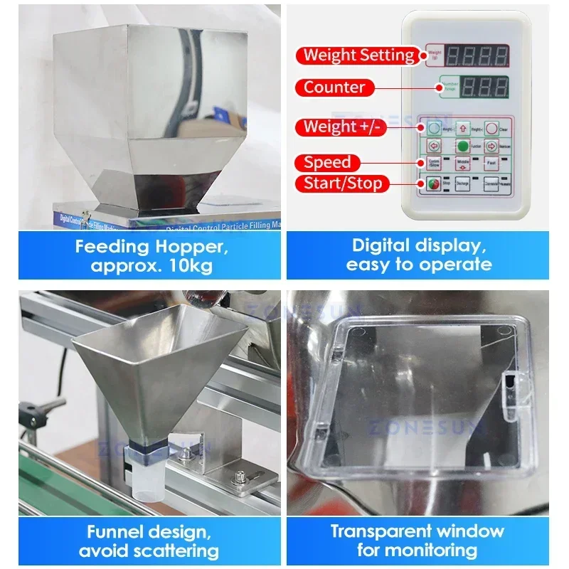 ZONESUN آلة تعبئة الحبيبات الجسدية ذات التحكم الرقمي الأوتوماتيكي مع حزام ناقل الأرز الجوز الفول ZS-PFC500 #3