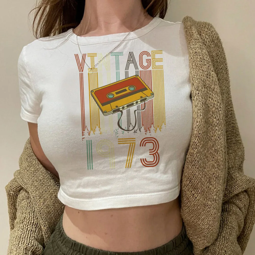 

1973 vintage goth yk2 crop top girl cute streetwear manga Kawaii tee clothes