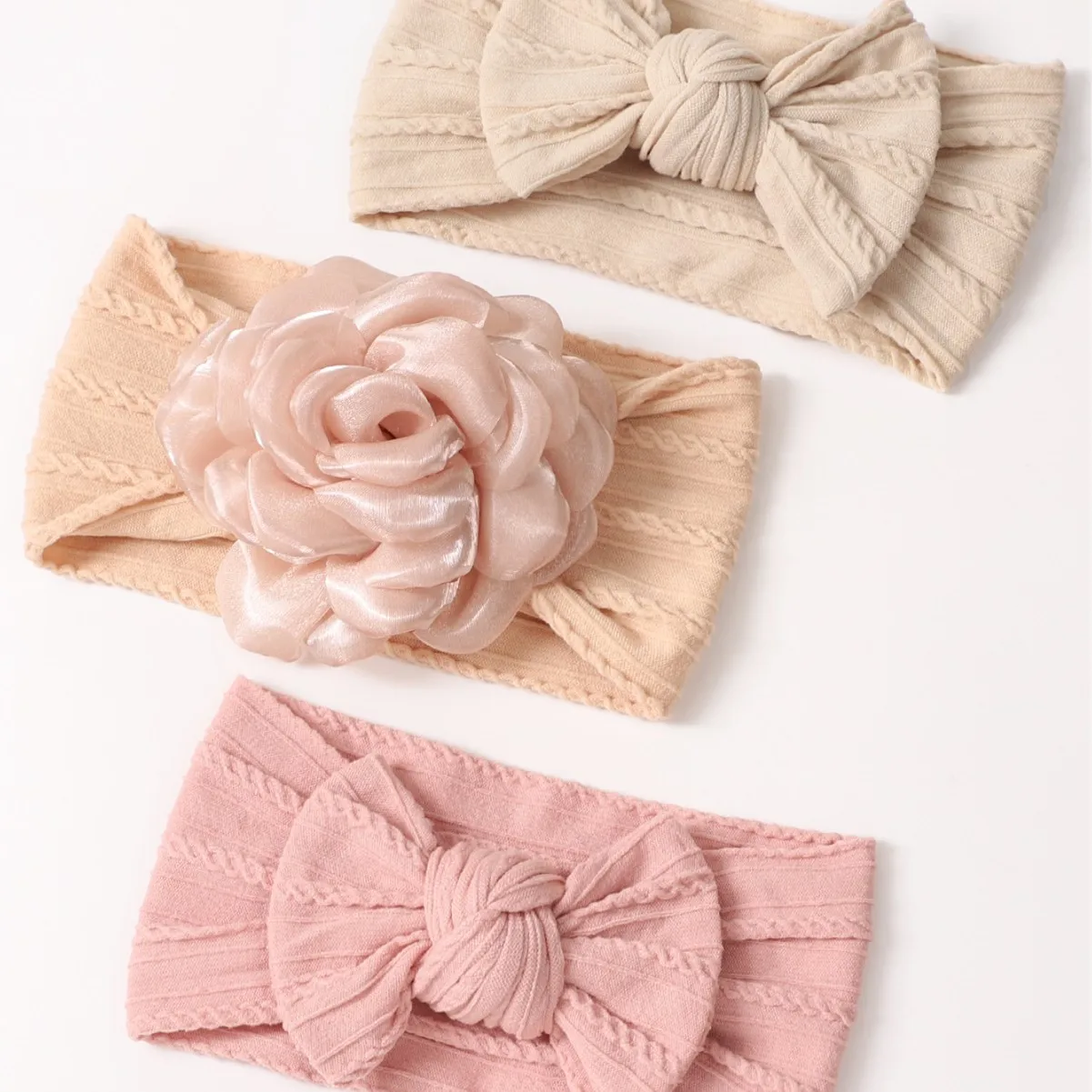 Newborn Nylon Headband Satin Flower Baby Girl Turban Hairband Children Cable Print Nylon Bow Headbands Knot Kid Hair Accessories