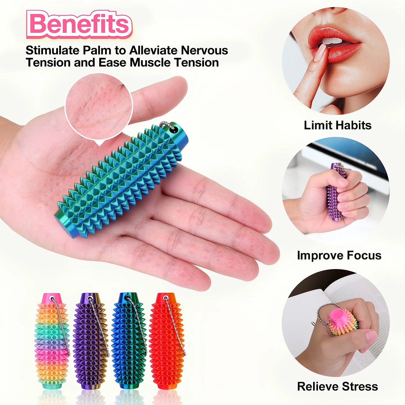 Spikey Fidget Keychain 3D Printed Pain Stim Sensory Toy Tactile Massage Key Ring ADHD Anxiety Stress Relief Portable Adult Gift