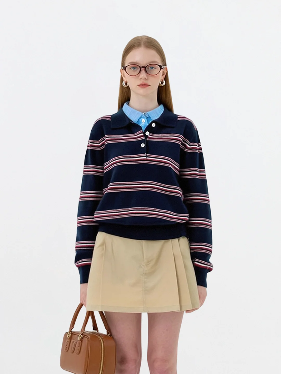 

Вязаный шерстяной топ AHMI Girl Miu Series в винтажном стиле с цветными блоками, осенне-зимний, в полоску, свободного кроя, мягкий, с длинными рукавами