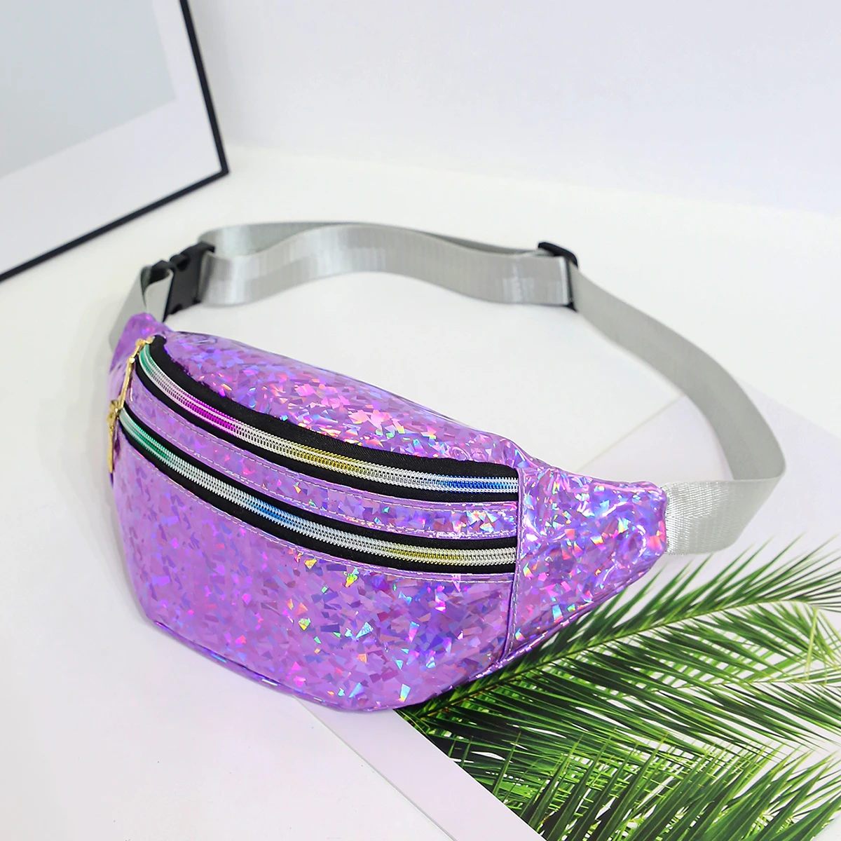 Holograficzne saszetki biodrowe dla kobiet Srebrna saszetka biodrowa dla kobiet Czarna geometryczna saszetka biodrowa Laserowa saszetka na telefon na klatkę piersiową