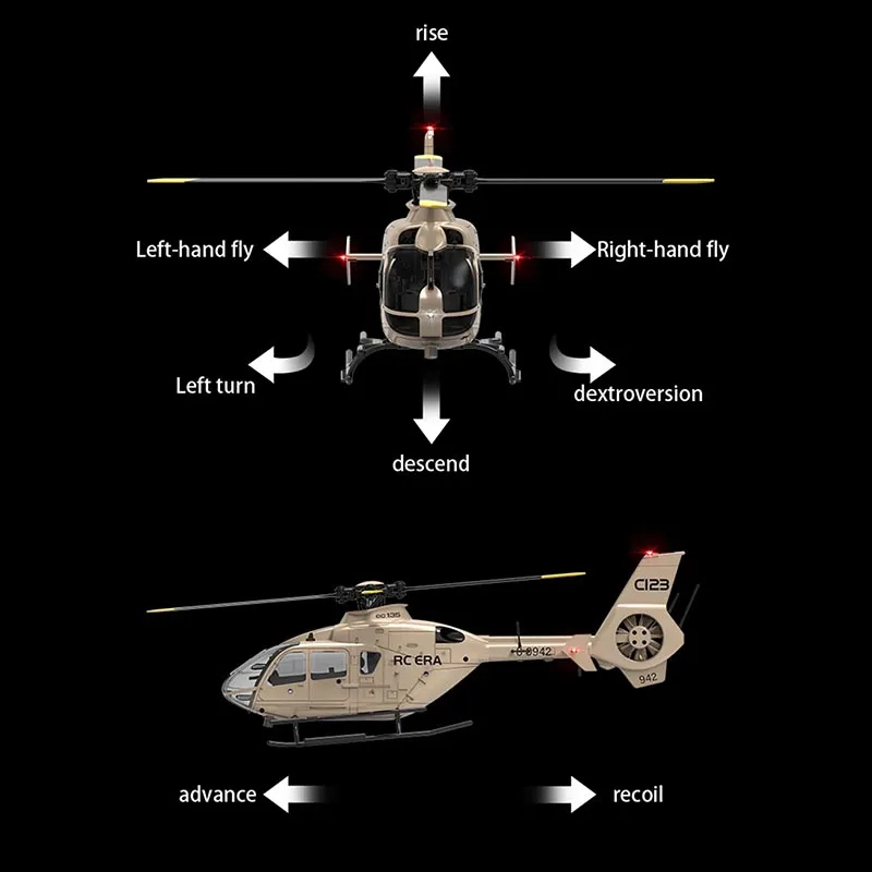 C123 RC Stunt Helikopter EC135 6CH Enkele Peddel Rolroer Gratis Dual Borstelloze Direct Drive 3D Flip Simulatie Vliegtuigen Model Speelgoed