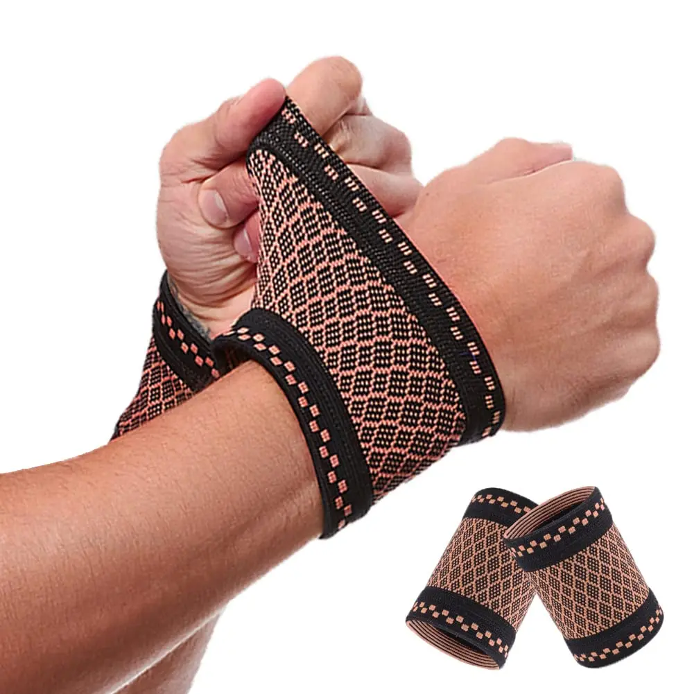 Copper Wrist Compression Brace (2Pcs), Elastic Wrist Support Sleeve Wrist Braces for Tendonitis, Arthritis, Carpal Tunnel Pain R
