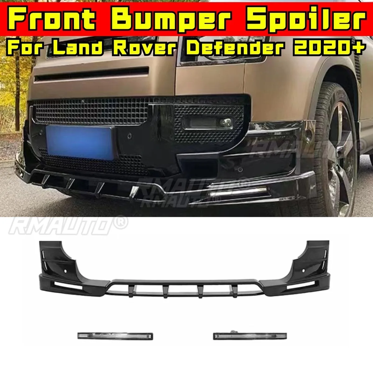 

Car Front BumperLED Lip Diffuser Spoiler Glossy Black Modification Part For Land Rover Defender 2020+ Car Accessories