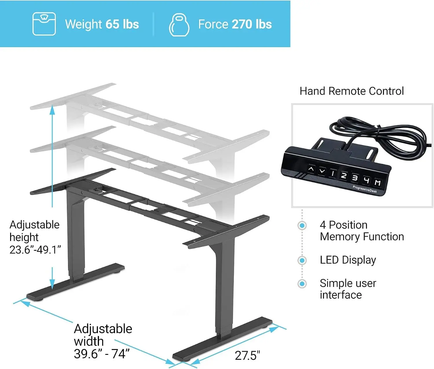 Dual Motor Electric Standing Desk Frame 3 Stages Legs Adjust Height Width Sit Stand Home Office Desk Suites Tops 48 To 73 Inch B