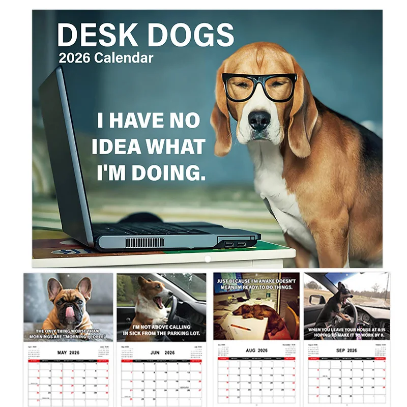 

2026 Desk Dogs Hanging Calendar - New Funny Daily Weekly Monthly Agenda Planner Wall Decor for Home Office School Time Organizer
