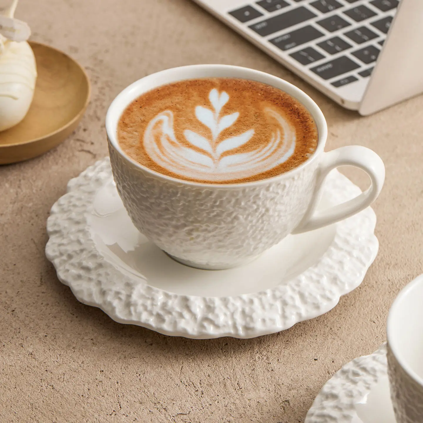 Luxury Rock Texture Ceramic Coffee Mug Elegant Cafe Cup with Matching Saucer