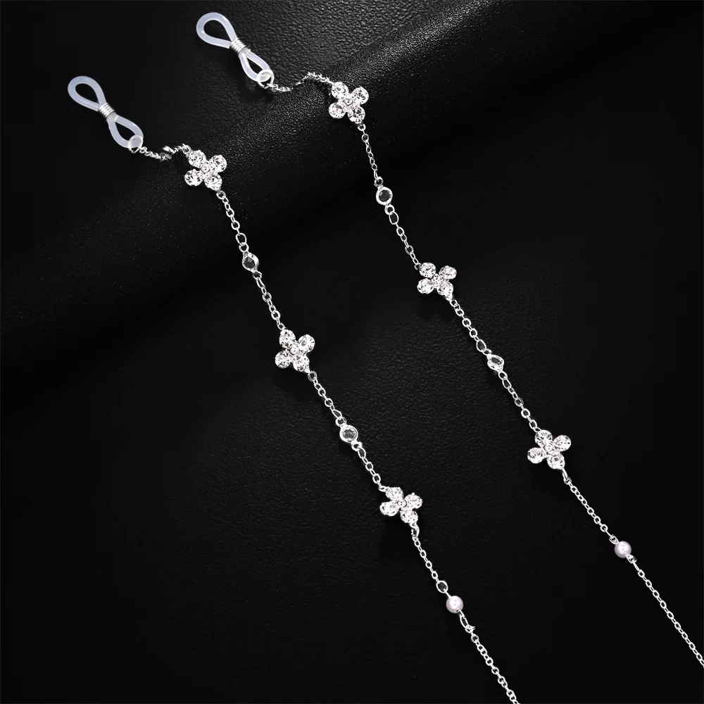 Eyeglass Chain Sunglasses Lanyard Crystal Pearl Clover Anti-Slip Anti-Lost Soft Loop Women Daily Travel Party Elegant Jewel view 5