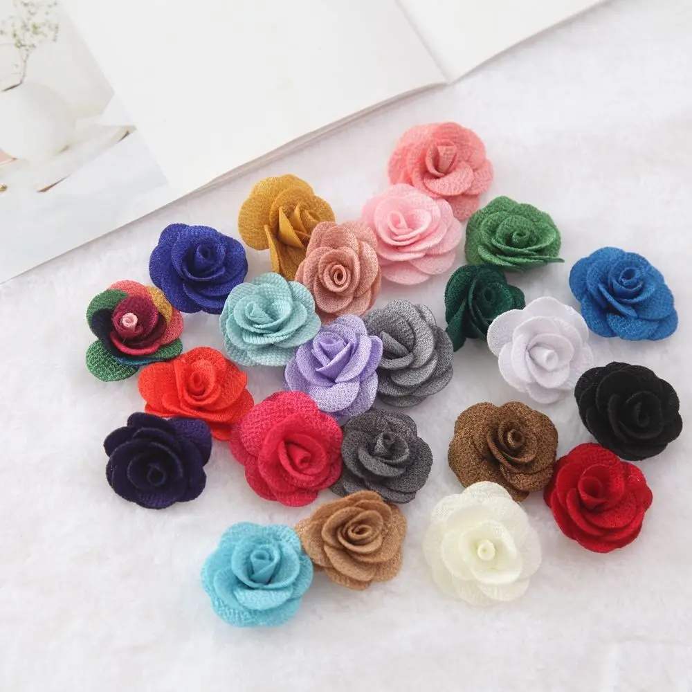 10PCS Charming Mesh Fabric Mesh Rose Flower 40mm 10 Colors Sewing Patches Soft Applique for DIY Clothes Hair Hat Shoes