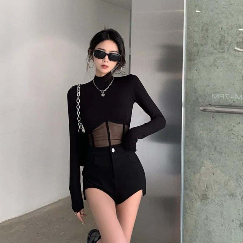 Summer Women T Shirt  Woman Clothes Long Sleeve Tops Spring Black Slim Tshirt Female Crop Top Tee Sexy Skinny Y2k