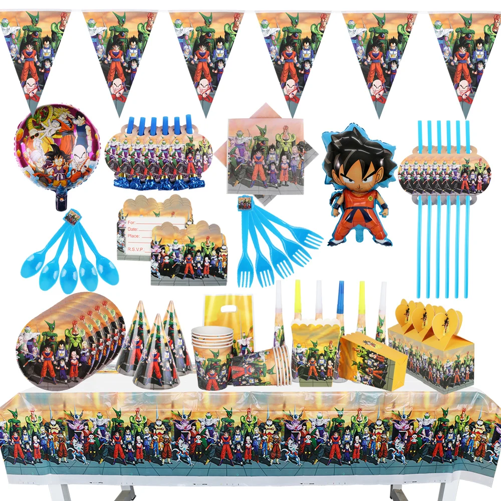 High Quality Super Son Goku Party Supplies Birthday Party Balloon Decoration Disposable Tableware Set Plates Napkins Baby Shower