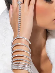 Personalized 10 Layer Rhinestone Linked Finger Bracelet Fashionable Shiny Stretch Jewelry For Women