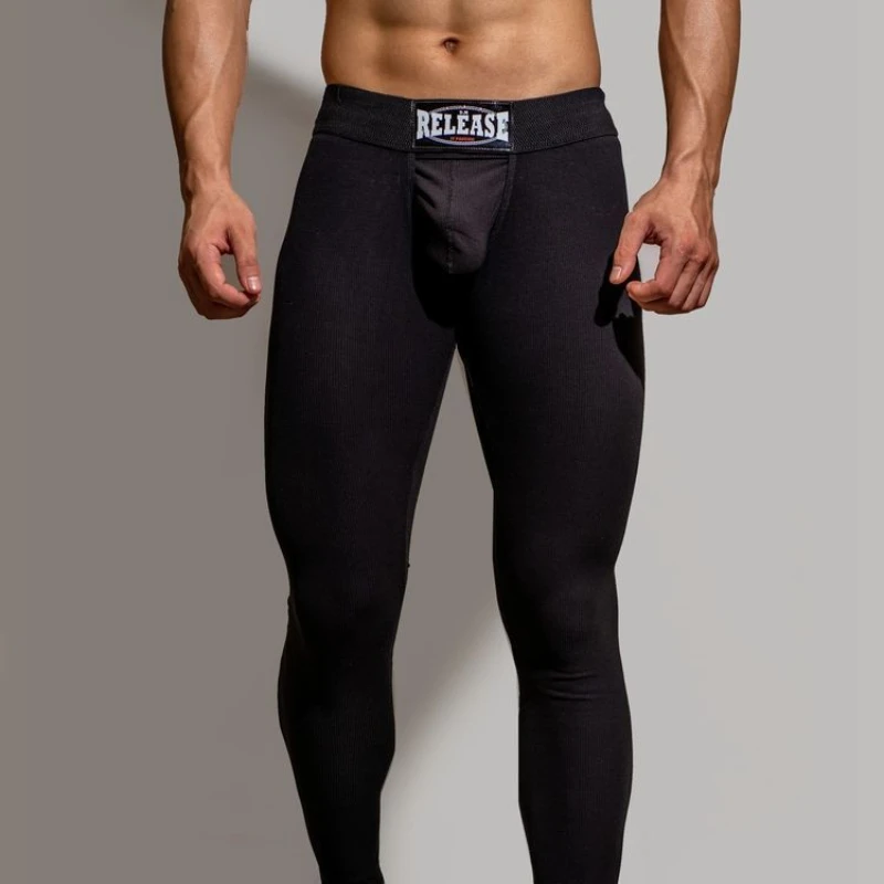 Roupa interior super sexy de crotch aberta com bunda buraco aberto para homem, lingerie longa térmica, calças eróticas gays, perneiras para fitness, ver através