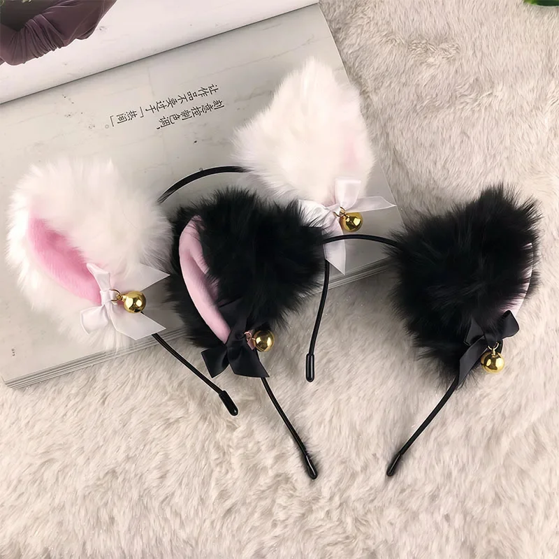 Plüsch-Spitzen-Katzenohren-Haarband mit Glöckchen für Damen, koreanischer Stil, elegantes Mode-Haarband für Mädchen, Party, Cosplay