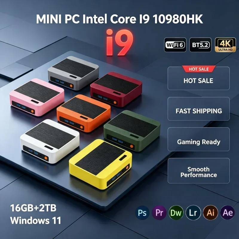 High Performance Gaming Mini PC 2026 Intel I9-10980HK 16GB RAM Optional 1TB 2TB SSD WiFi6 4K Display Pocket Office Desktop Host