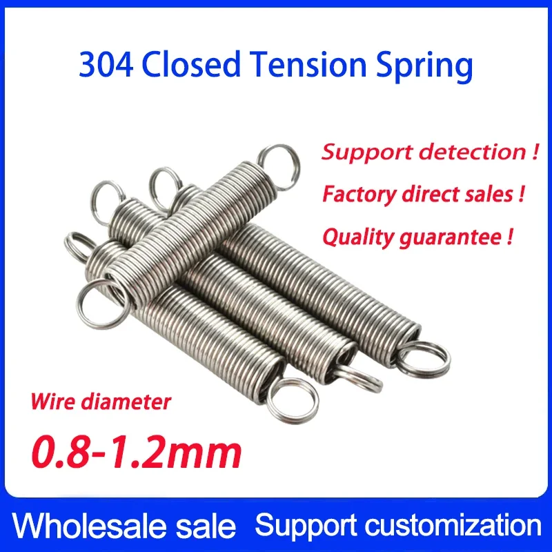 5PCS/2PCS 0.8mm 1.0mm 1.2mm 304 Stainless Steel Tension Spring with O hook Extension Spring